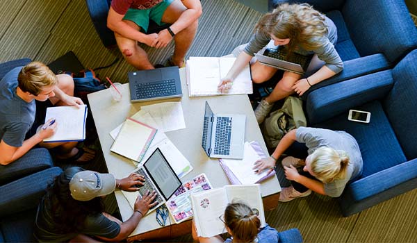 group of students studying