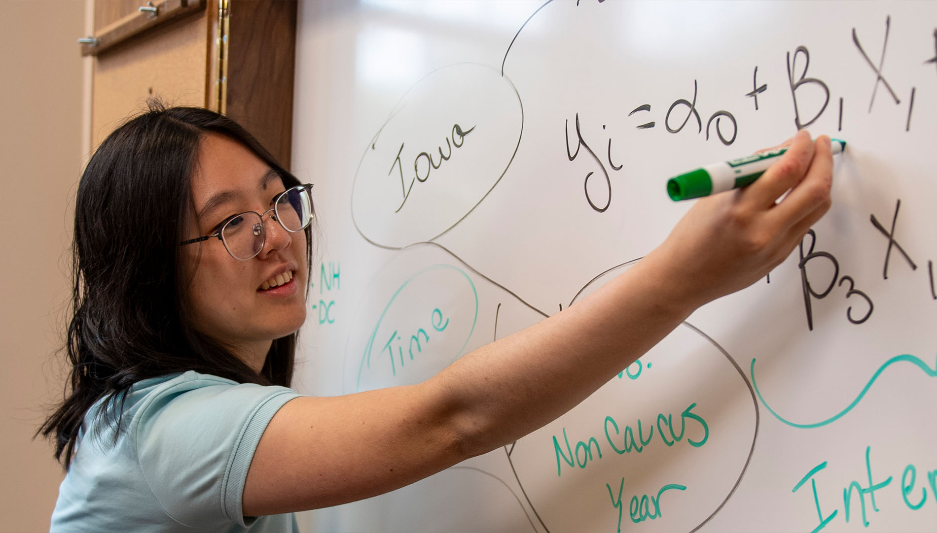 Joy Han writing on a white board